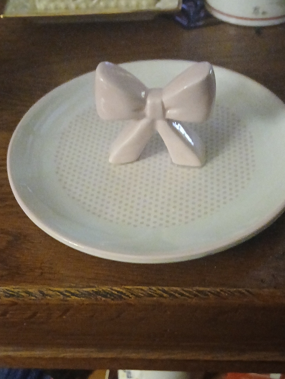 Pink Ceramic Bow Jewelry Tray -trinket  Decor